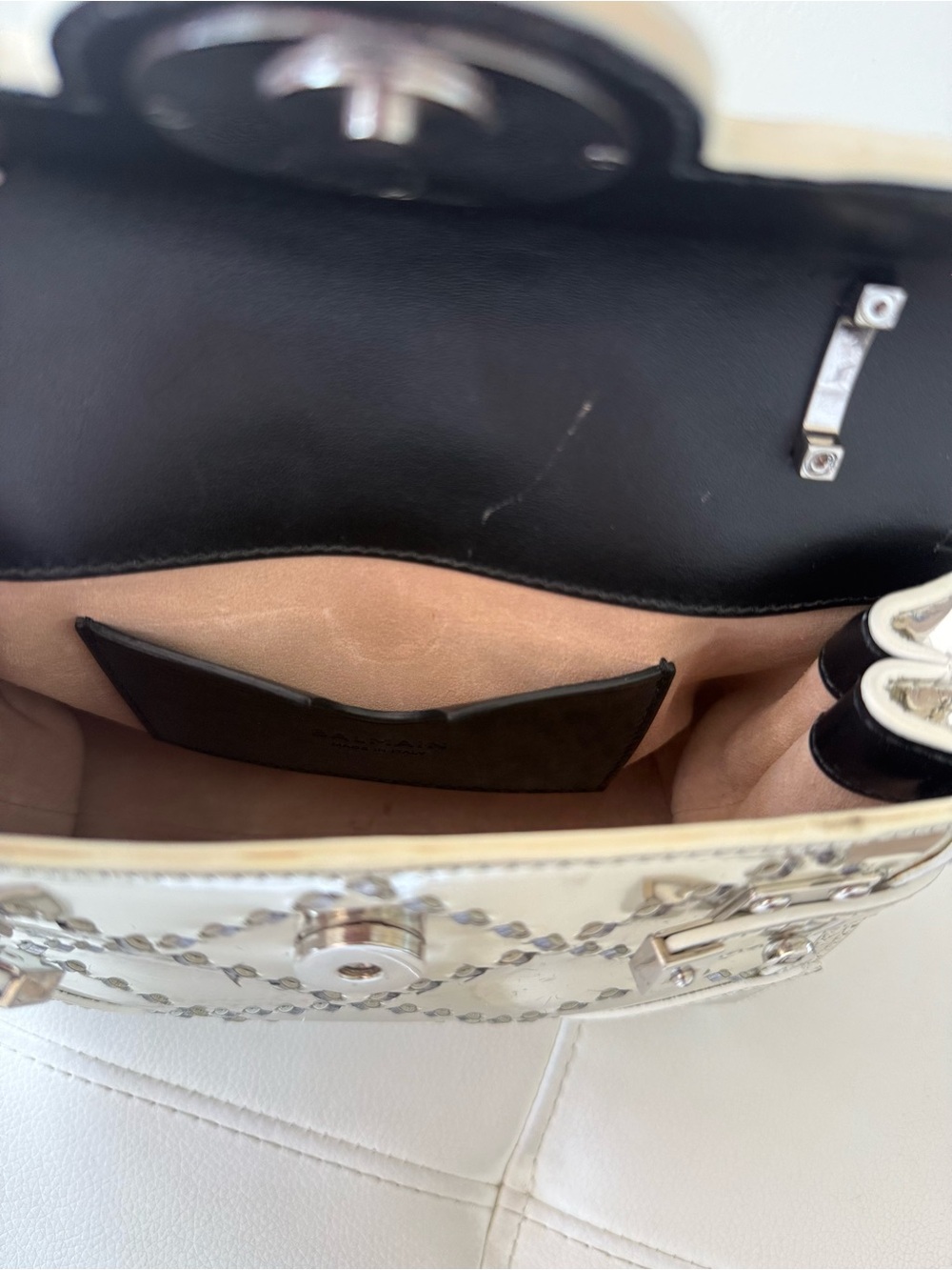 Balmain Silver Metallic Quilted Chain Crossbody - Picture 13 of 13